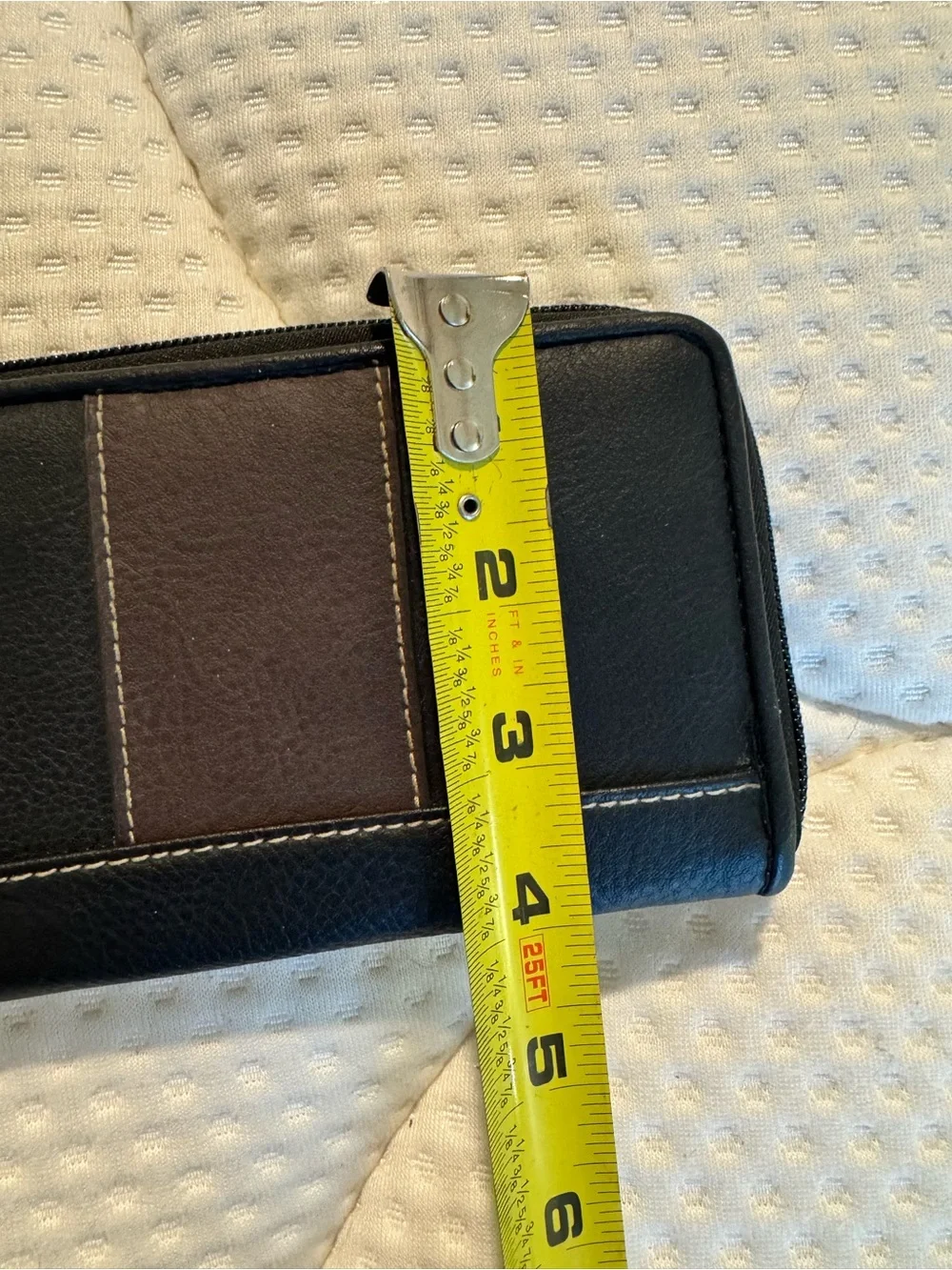 Leather Wristlet Wallet - Black with Brown Stripe